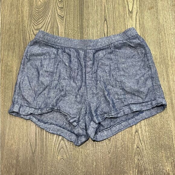 Old Navy Pants - Old Navy Womens High Rise Shorts Linen Blend Elastic Waist Pockets Blue Size L